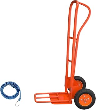 WGM Hand Truck 250kg Capacity Hand Truck, Heavy Duty Steel Trolley, Transport Cart with Double Bottom Plate and 2 Solid Rubber Wheels, For Home Industrial Use 8", Orange