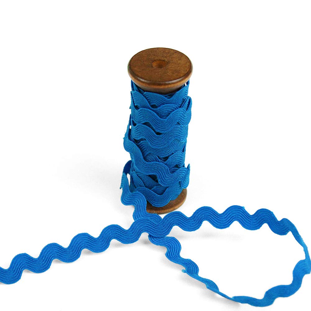 3 Yards of POLLY 8mm Rigid Ric-Rac Trim on a Wooden Spool, Vivid Olympic Blue