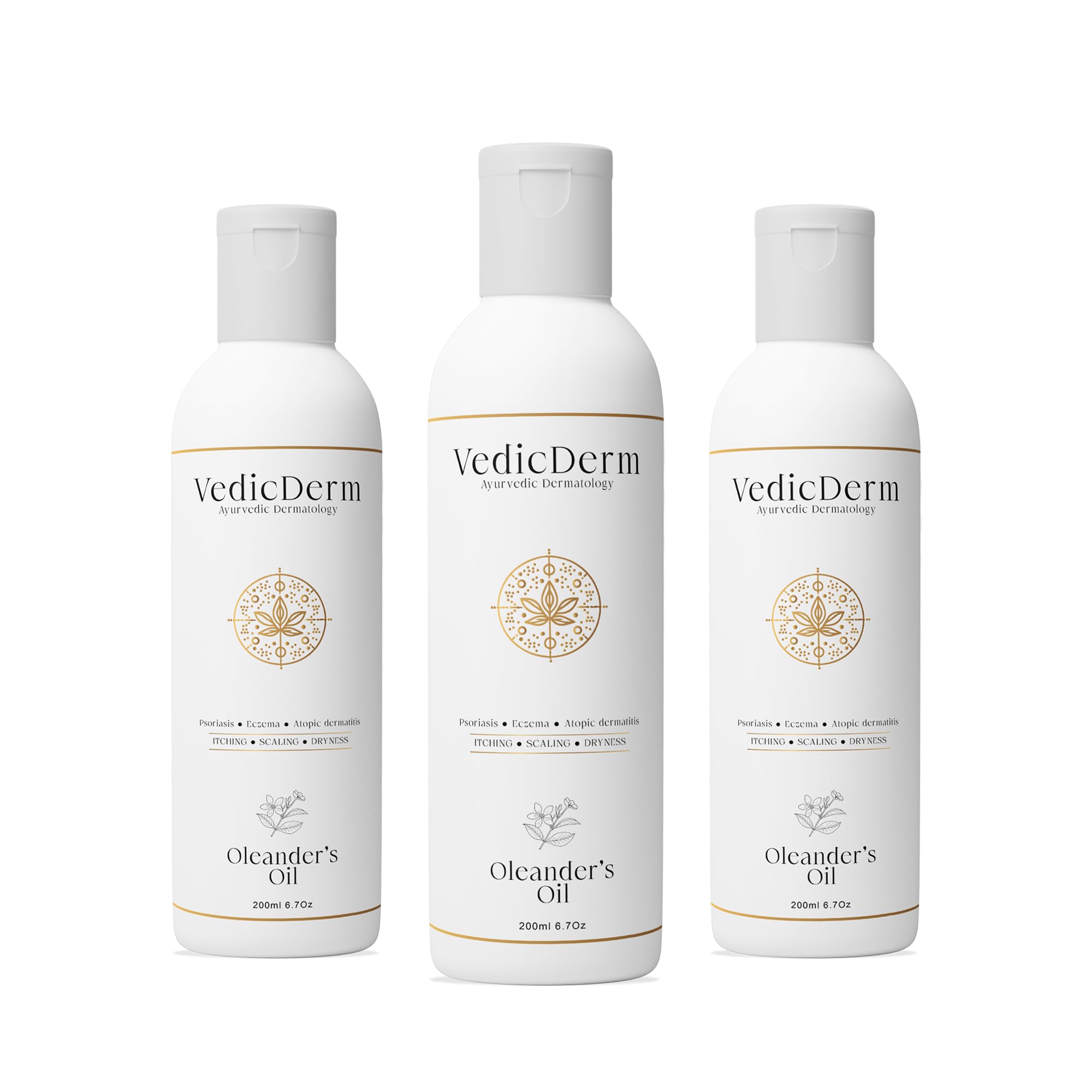 VEDICDERM Oleander Psoriasis Skin Care Oil Natural, Steroid-Free Formula for Dry, Itchy, and Flaky Skin Helps Soothe Irritation, Redness, & Promote Hydration, Suitable for Daily Use (200ml Pack of 3)