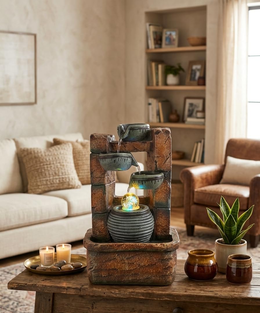 18 Inch Large LED Multi-Tier Cascading Water Fountain Indoor Outdoor Decorative Waterfall Showpiece for Gifting, Living Room, Home Entrance-image-41