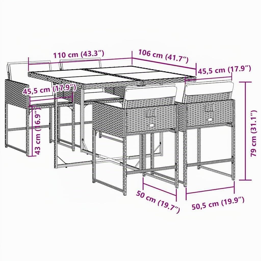 vidaXL Ensemble à Manger de Jardin avec Coussins 5 pcs, Table et Chaises à Dossier Rabattable, Meubles d'Extérieur Patio Terrasse, Gris Résine Tressée