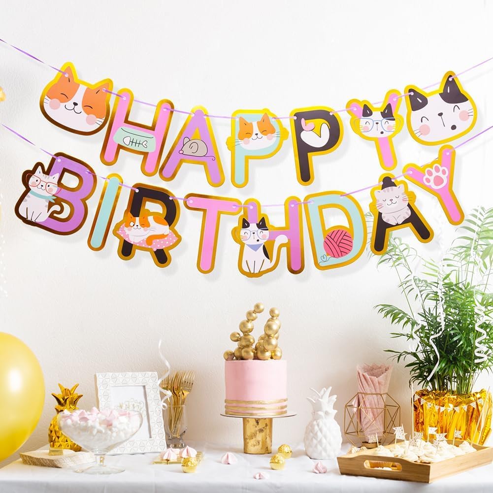 Hard Cardboard Cat Birthday Decorations, Cat Birthday Theme Party