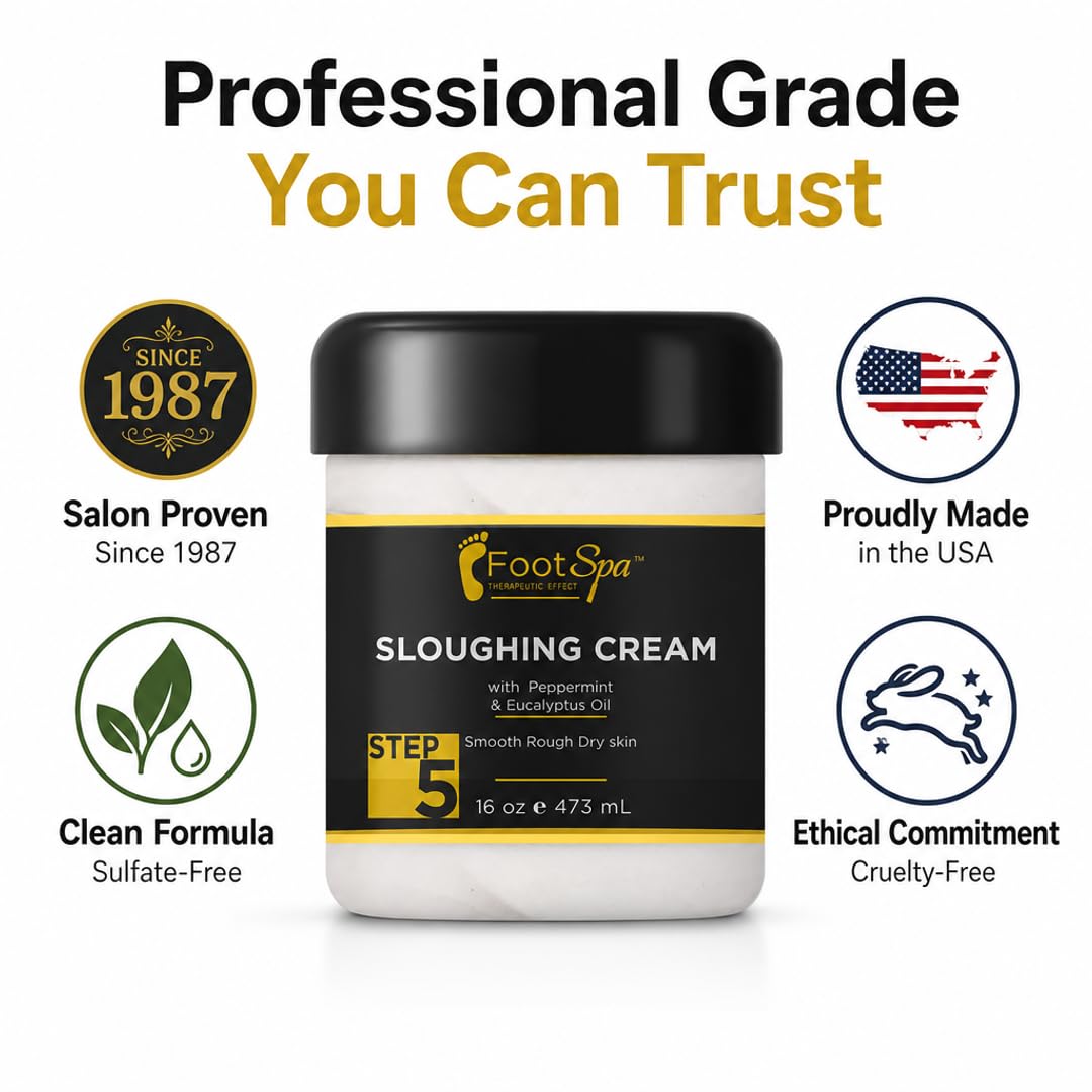 FOOT SPA - Foot Cream, Sloughing Lotion, Peppermint and Eucalyptus Oil, 16 Oz - for Dry Cracked Feet, Scrub Gently, Exfoliating, Smooths and Eliminates Buildup of Dead Skin