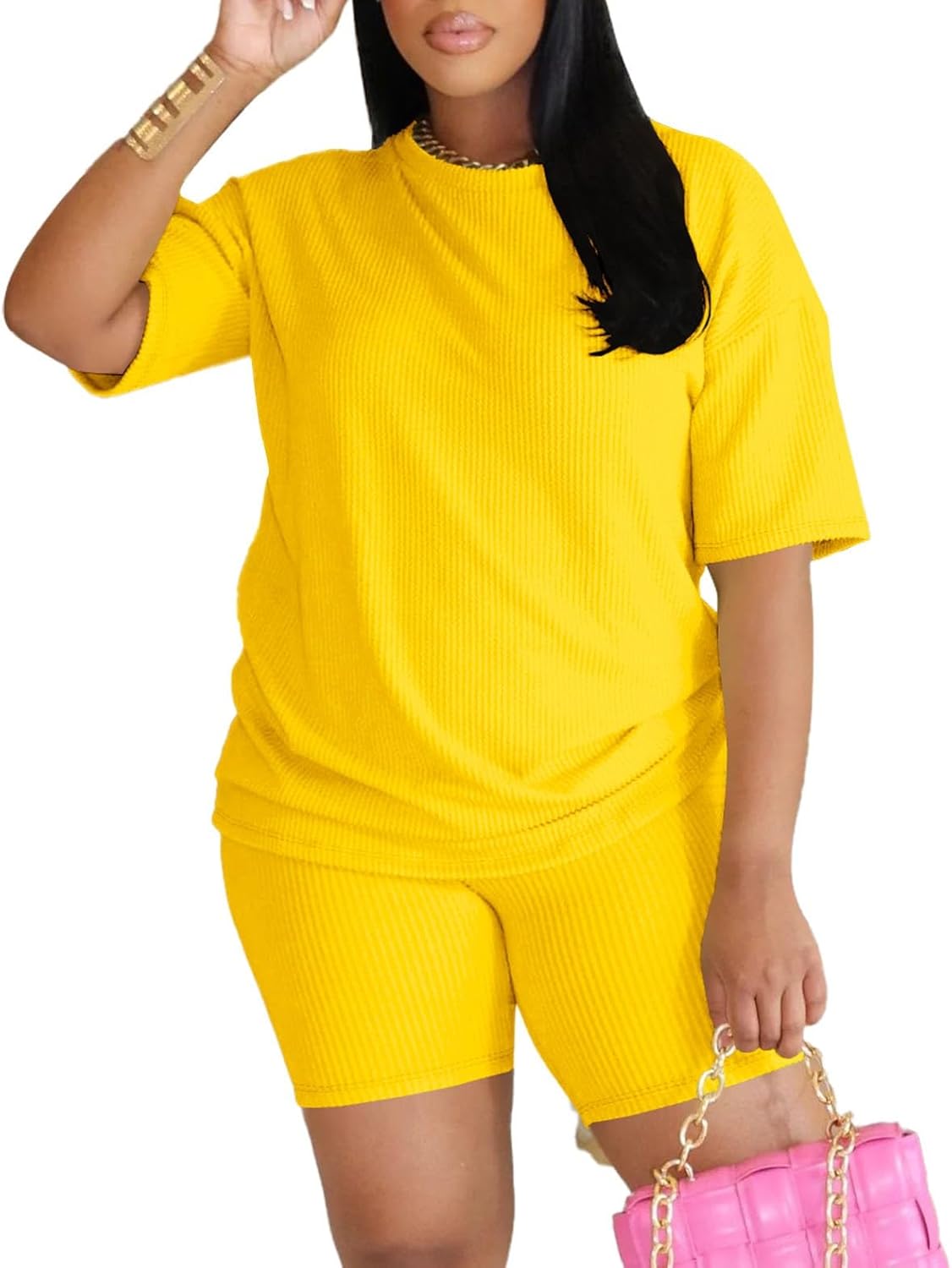 HTD 2 Piece Sets For Women Casual Sweatsuits Biker Shorts Set Jogger Tracksuit