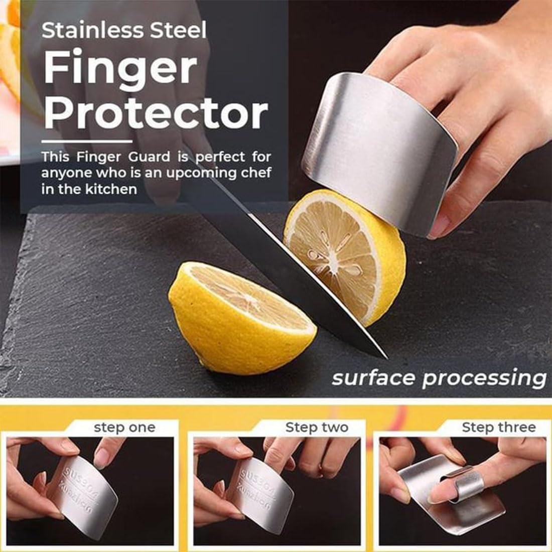 Protector de dedos de acero inoxidable para cortar alimentos, cuchillo, 2 unidades
