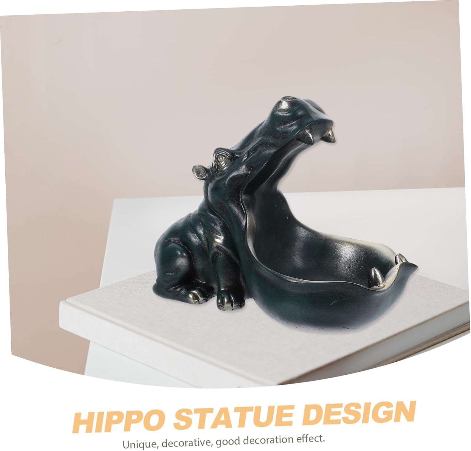 Hippo Sculpture Resin Box Funny Desk Decor Key Bowl Candy Holder Office Dish
