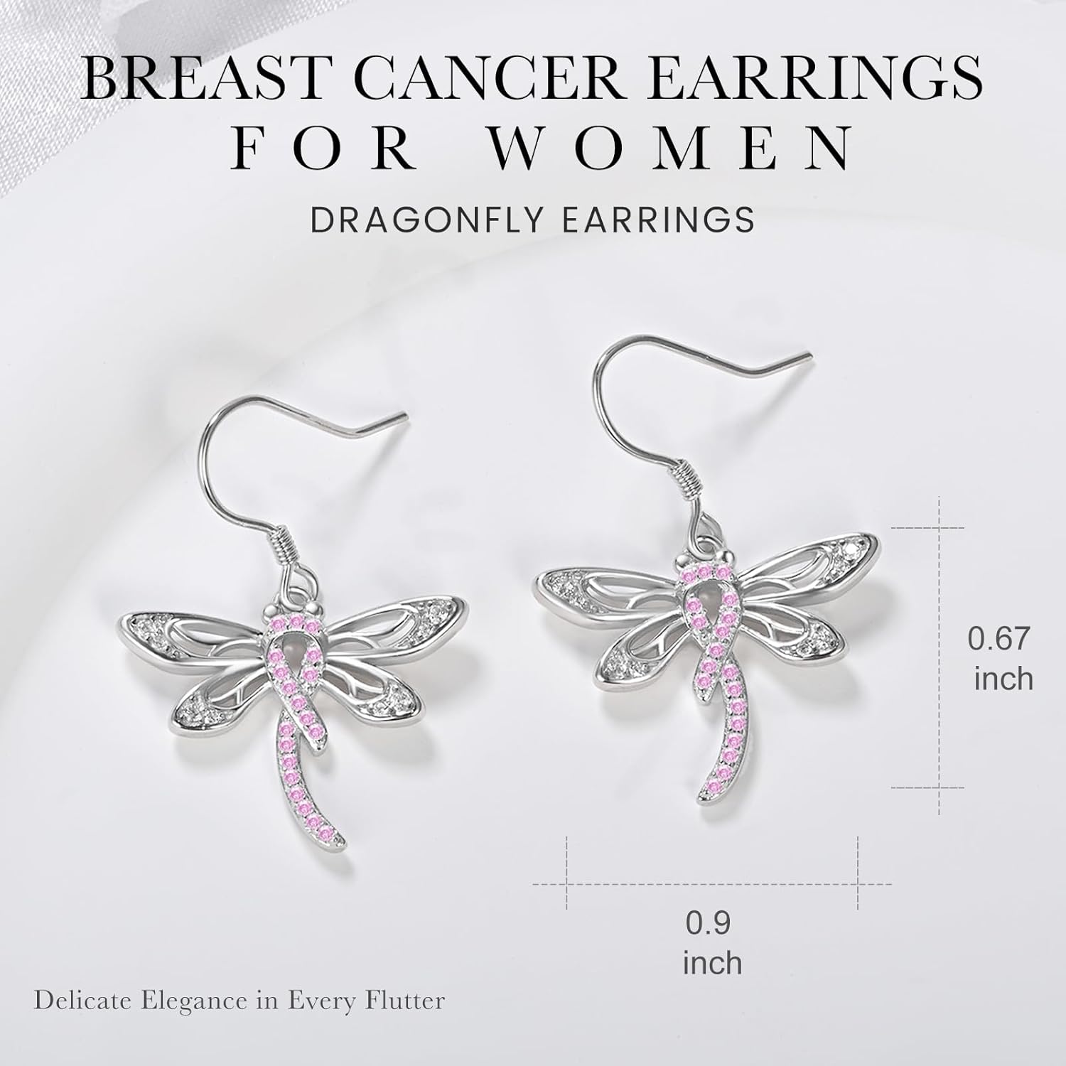 Breast Cancer Awareness Earrings 925 Sterling Silver Dragonfly Butterfly Breast Cancer Survivor Encouragement Jewelry Gifts for Women