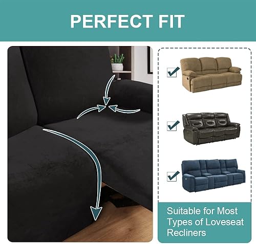 Miniatura 4 de Fundas de terciopelo para sofá reclinable de 8 piezas de 3 plazas para sofá reclinable de 3 plazas, fundas elásticas para sofá reclinable, fundas