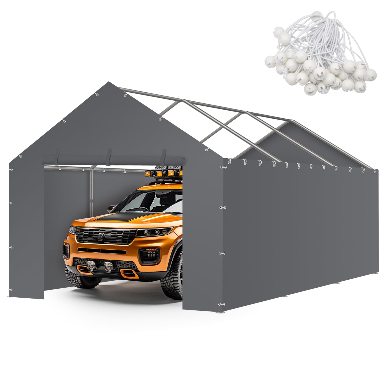 Photo 1 of Carport Canopy Tent Sidewalls for 10x20x8.6FT Car Garage with Ball Bungees, Heavy Duty Portable Shelter Logic Replacement Covers (Frame is not Included) (Grey)