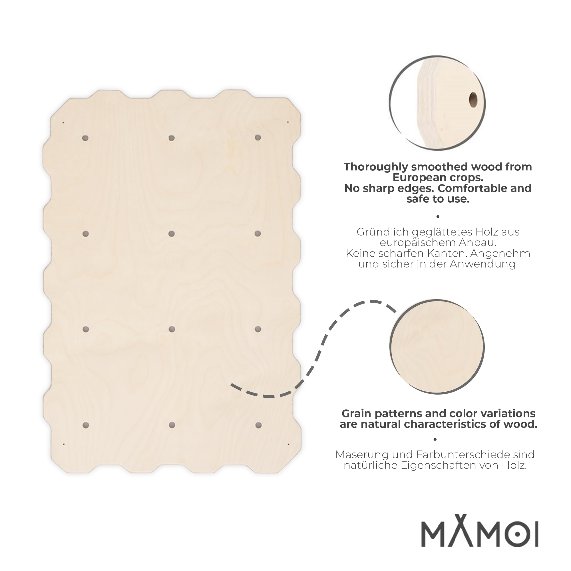 MAMOI® Muro de Escalada para niños | Muro de Escalada para habitación de Madera Natural o Madera de Yarn | Pared de Escalada sostenible | Muro de Escalada para niños con Asas | 100% Eco