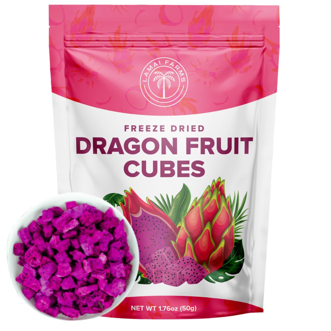Freeze-Dried Red Dragon Fruit Cubes – 100% Pure, Naturally Sweet & Delicious, No Added Sugar or Preservatives, Perfect for Snacking, Smoothies, Cocktails, & Pink Drinks – Healthy, Nutrient-Rich, Perfect Bite Size (packaging may vary)