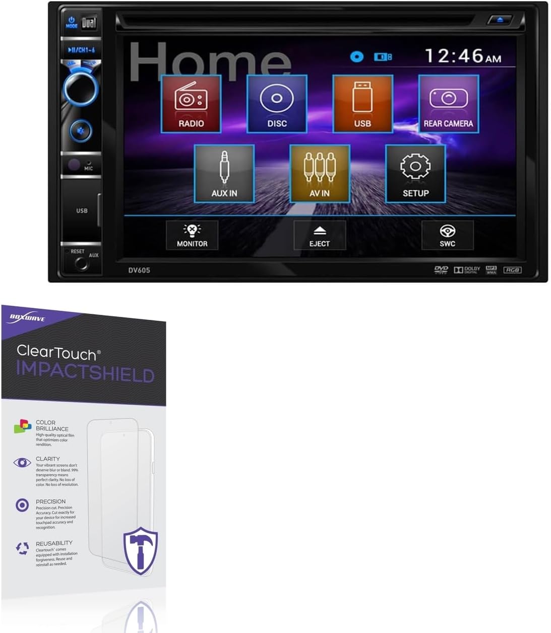 BoxWave Screen Protector Compatible With Dual Electronics DV605 - ClearTouch ImpactShield (2-Pack), Impenetrable Screen Protector Flexible Film