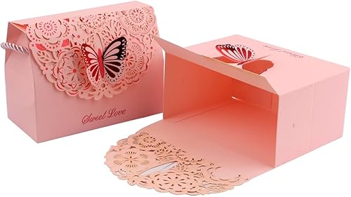 Miniatura 6 de Driew Juego de 20 bolsas para recuerdos de fiesta de mariposas, paquete de 20 cajas de regalo de chocolate con asa para decoración de bodas,