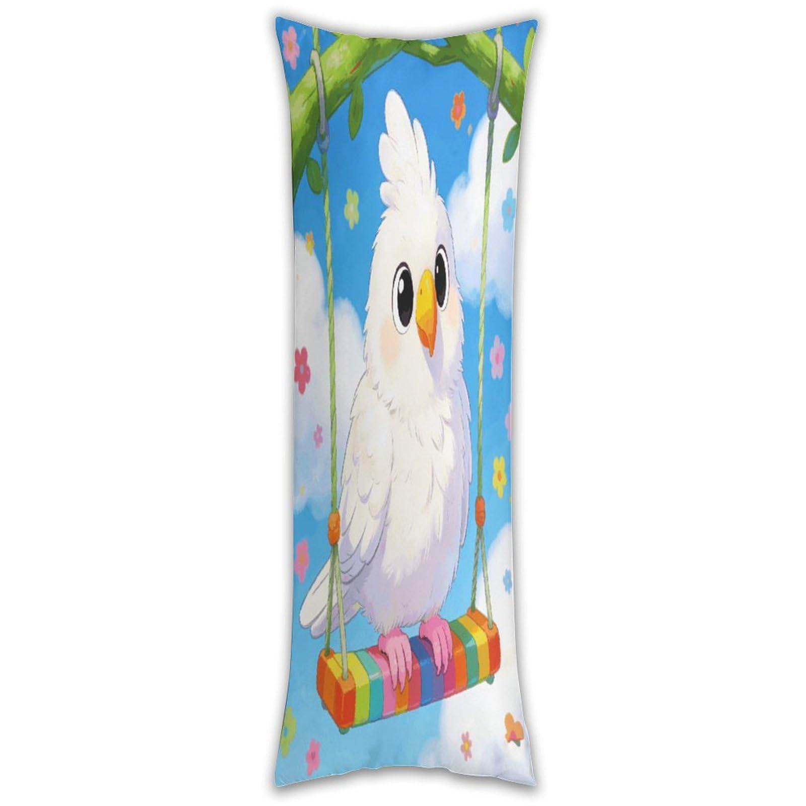 The Spring Leisurely Stroll of A Little White Parrot Pillow Cases Breathable Vertical Long Pillowcase Body Pillowcase with Hidden Zipper Closure Soft And Cozy Pillow Cover 20x54 Inches for Bedroom Cou