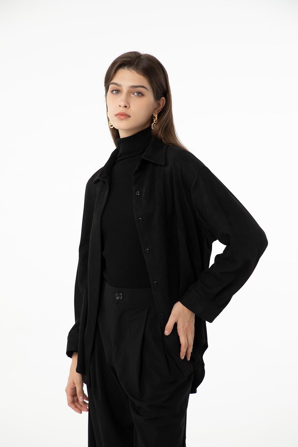 Ababalaya Women Super Soft Button Down Suede Shirt Long Sleeve Blouse Top - Image 3