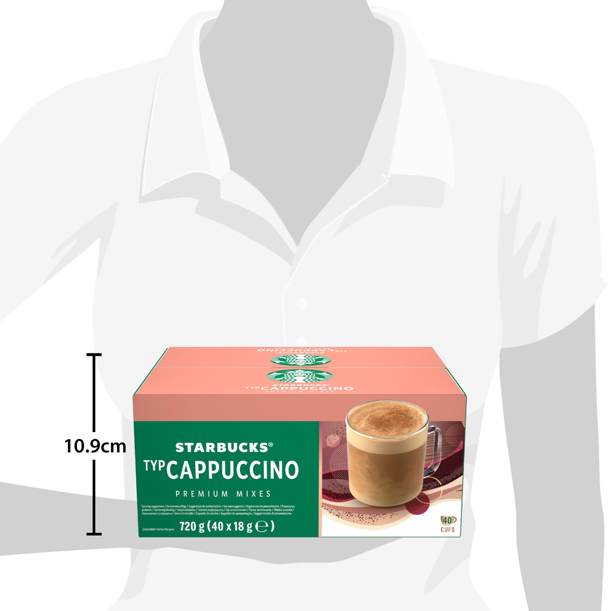 STARBUCKS Cappuccino - 40 Sachets Solubles - Spécialités Instantanées Gourmandes - Café 100% Arabica - Facile à Emporter - Boîte de 40 Sticks de 18g - 720g | Préparation soluble avec du lait et du café pour cappuccino, pour service monodose.