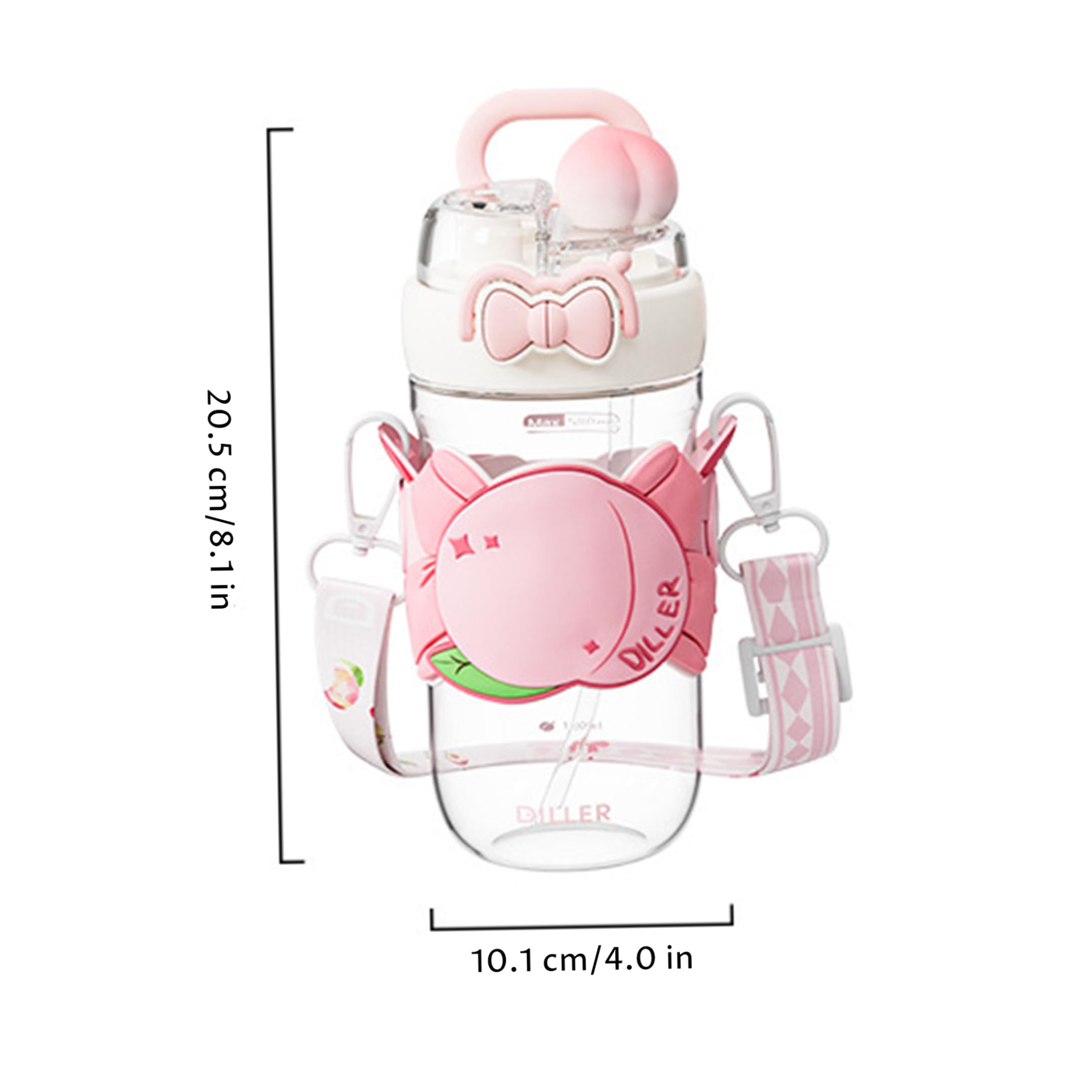 Botellas de Agua para niños Botella de Agua Kawaii de 580 ml con Tapa Doble para Beber y Correa Ajustable Funda de melocotón Lindo Vaso Estilo 1