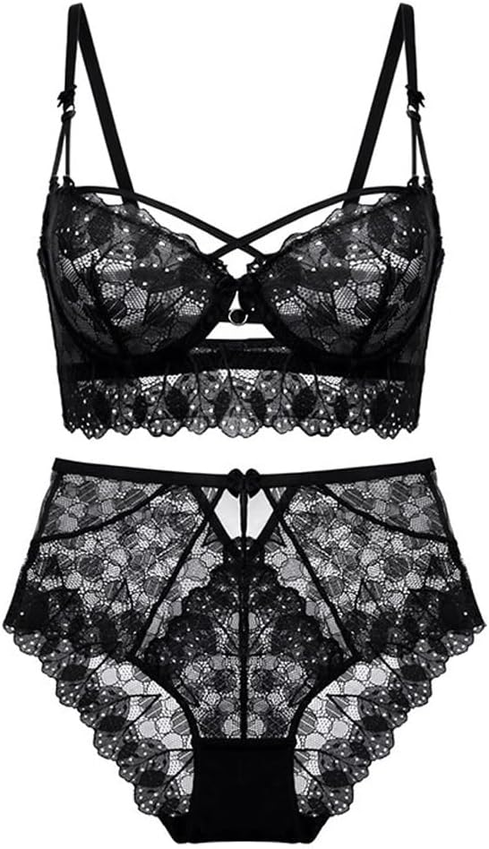 Women's -thin Bra Fixed Straps Embroidered Lace Underwear Push-up Set