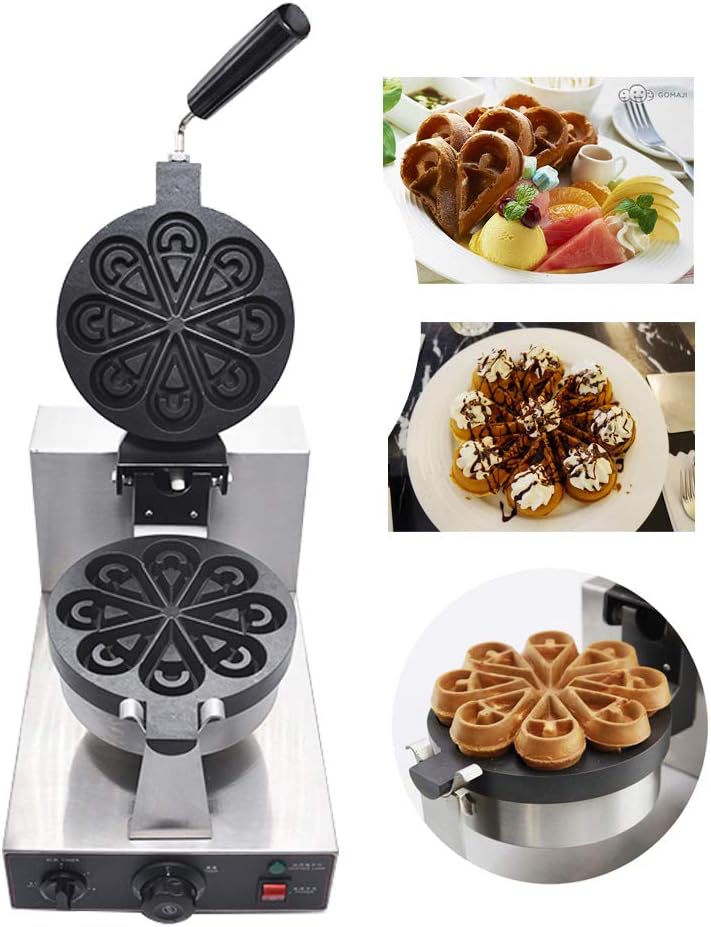 hzexun Commercial Waffle Maker 1200W Electric Rotated Muffin Machine Nonstick Flower Shape Stainless Steel Temperature and Time Control 220V Suitable for Restaurant Snack Bar Family