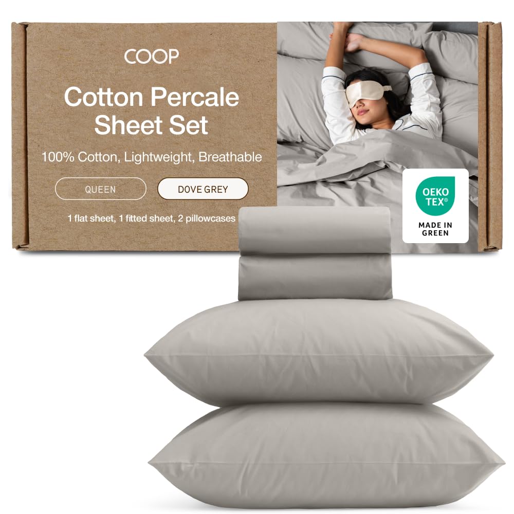 Coop Home Goods Cotton Percale Bed Sheet Set Queen Dove Grey
