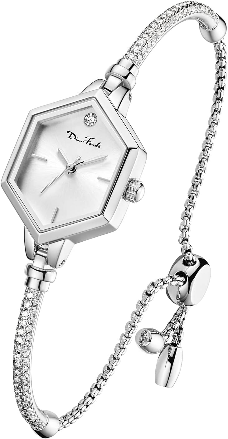 Rose Gold Petite Bracelet Watch for Women, Diamond Dress Analog Hexagonal Mini Women Watch Waterproof