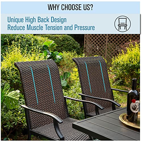 Mfstudio Patio Dining Chairs Set Of 2, High-Back Outdoor Wicker Rattan Chairs With Oversized Seat, Metal Frame All-Weather Conversation Set For Patio, Backyard, Garden And Poolside, Multibrown #TOP5