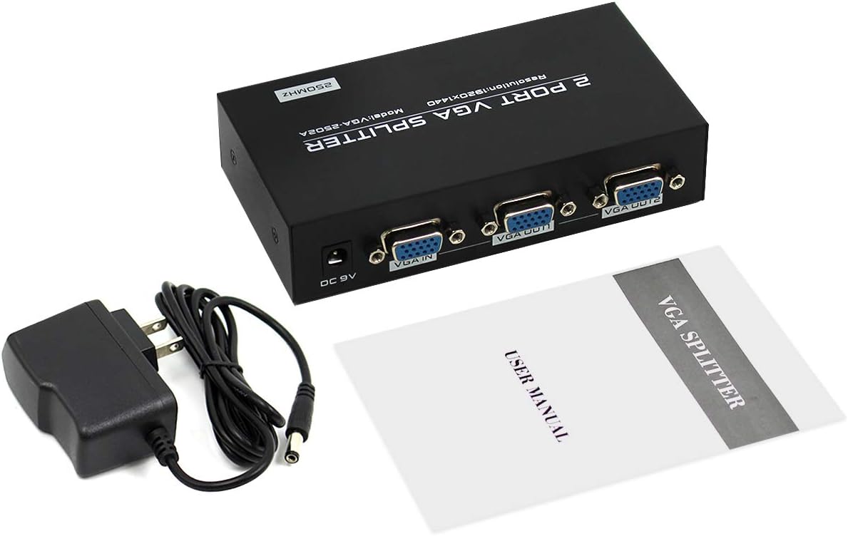 Discount Powered 1 in 2 Out VGA Video Splitter Distribution Box Signal Copy with Power Adapter 250mhz High Resolution 1920X1440 Discount Powered 1 in 2 Out VGA Video Splitter Distribution Box Signal Copy with Power Adapter 250mhz High Resolution 1920X1440
