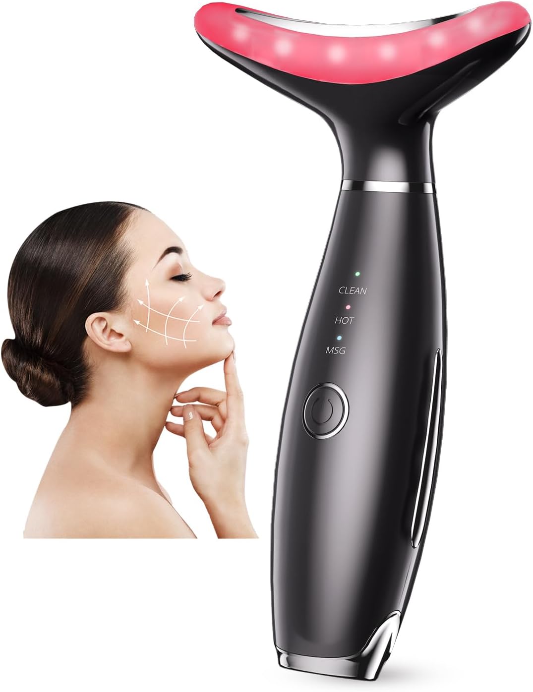 Neck Face Beauty Device, Vibration Massager, 3 in 1 Face Sculpting Tool Facial Massager for Double Chin, Thermals and Skin Care (Black)