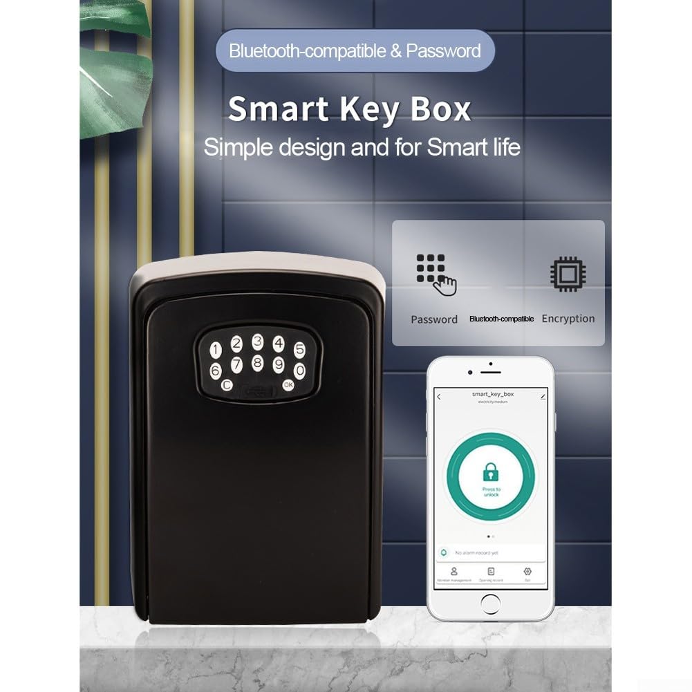 Cassetta di sicurezza a parete con codice numerico resistente alle intemperie per una gestione sicura delle chiavi con supporto Smart App (nero)
