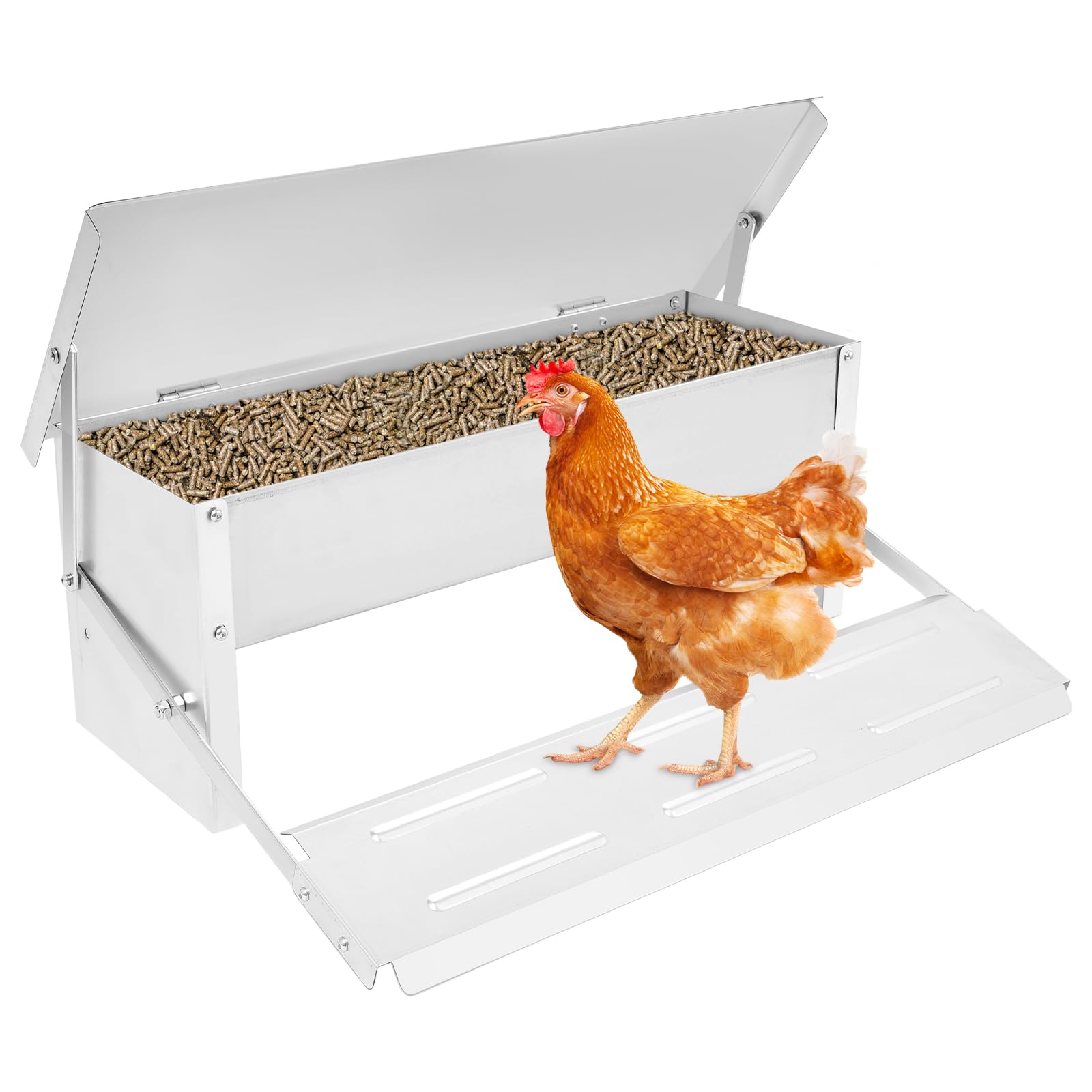 Comedero automático para gallinas, comedero automático para aves de corral de acero galvanizado, adecuado para la cría de pollos, gallinas y otras aves de corral