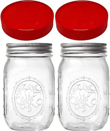 Jarming Collections Mason Jars - Tarros de vidrio con tapas de plástico, tarros de almacenamiento de vidrio con tapas de boca regular, tarros con