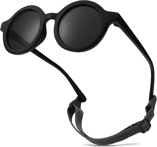 COASION Lentes de sol redondos polarizados para bebé, tonos de goma flexibles con correa para bebés recién nacidos de 0 a 24 meses