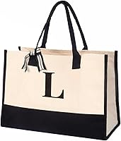 Salt Earth Personalized Monogram Canvas Tote Bag for Women - 100% Cotton Large Beach Everyday Utility Tote