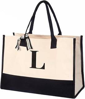 Salt Earth Personalized Monogram Canvas Tote Bag for Women - 100% Cotton Large Beach Everyday Utility Tote