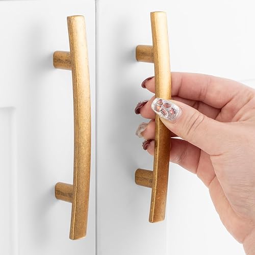 Miniatura 1 de Tirador Caroline ZP2204 con barra curvada de latón antiguo con orificios centrales de 3 pulgadas, tirador de gabinete de cocina, paquete de 10,