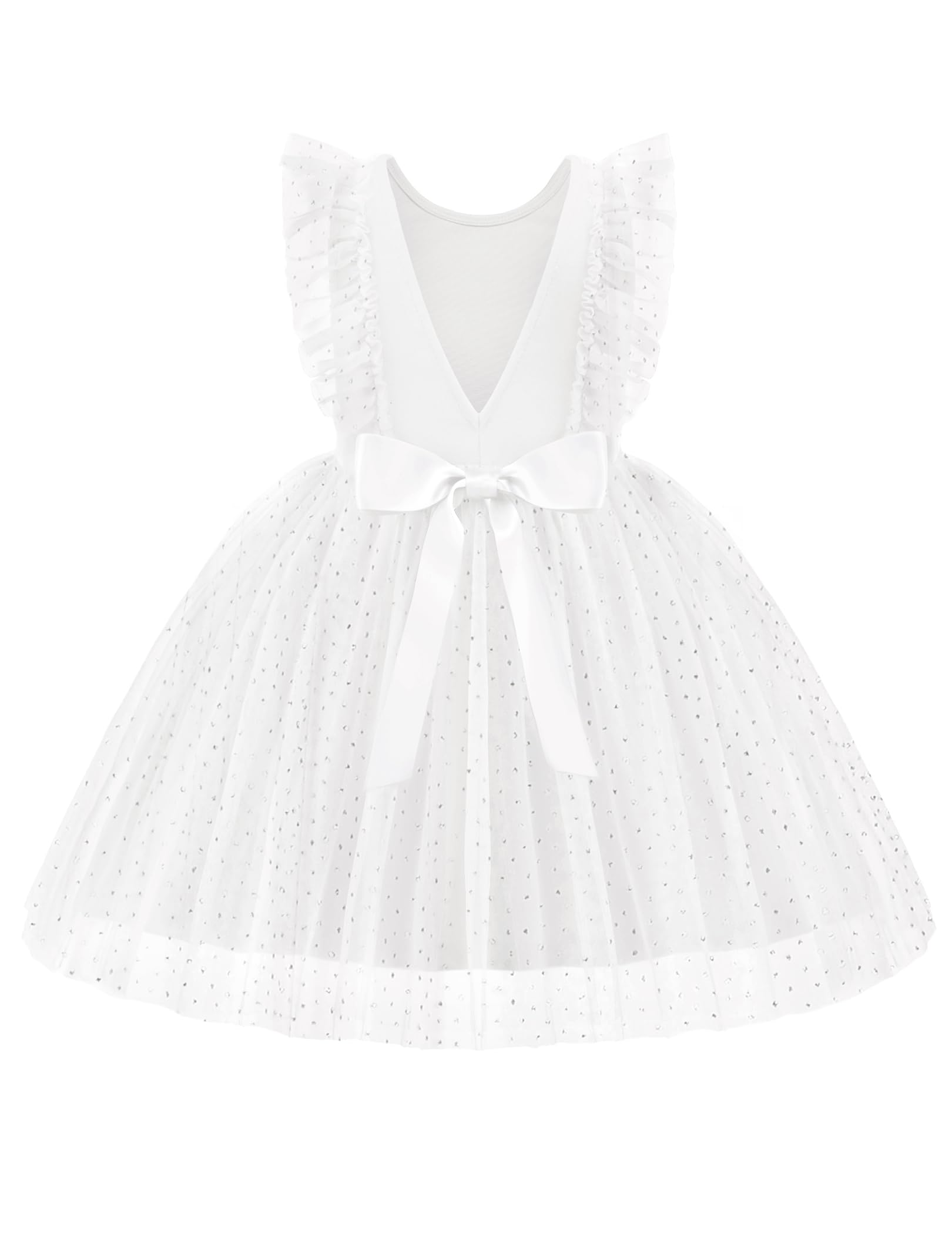 Arshiner Toddler Dress Summer Ruffle Sleeve V-Back Tie Waist Flower Girl Dresses Wedding Tulle Outfit 2-8Y