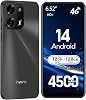 invens Note TK02 Mobile Phone Without Contract - 12GB (4+8) + 128GB / 256GB Smartphone Without Contract Android 14 6.52 Inch Screen 4500 mAh Mobile Phone Cheap 16MP + 8MP Camera 4G Dual SIM/Face ID/GPS/3.5 mm Jack Black