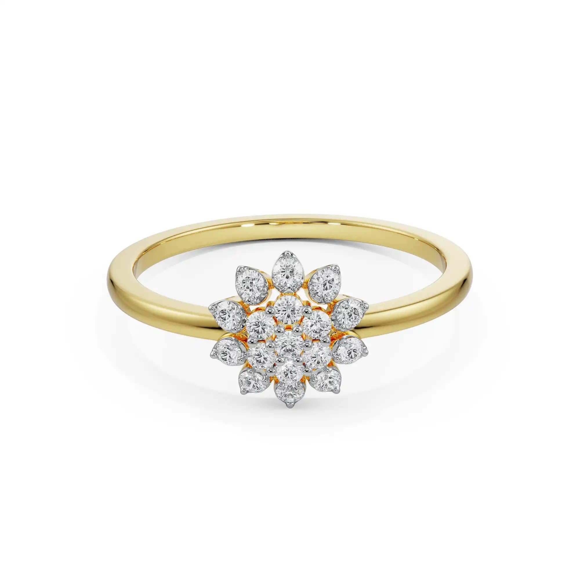 Gold Floral Blooming Diamond Ring For Women With Lab Grown Diamonds Sutable For Everyday Wear - Yellow-image-35