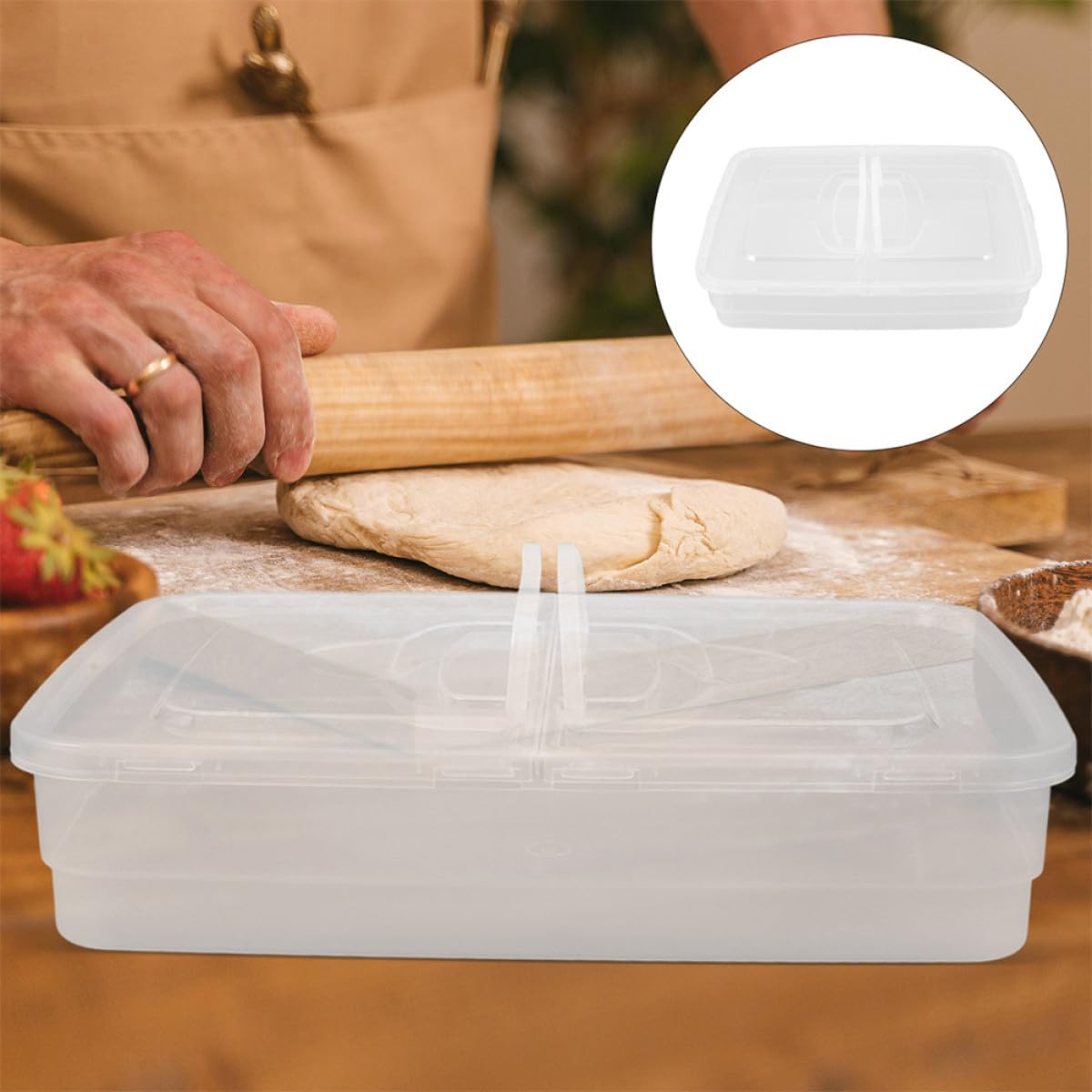 BESPORTBLE Contenitore per Pizza Lievitazione 2 Pezzi in Plastico con Coperchio e Manico Design Impilabile Salvaspazio per Fermentazione e Conservazione Impasti