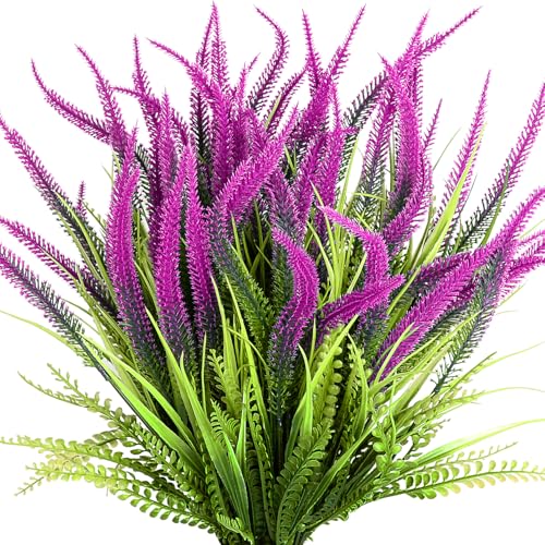 SAREAL Artificial Outdoor Plants – 10 Bundles of Faux Bead Grass Greenery, UV Resistant & Weatherproof Fake Plants for Patio, Porch, Garden, or Indoor Decoration，Red