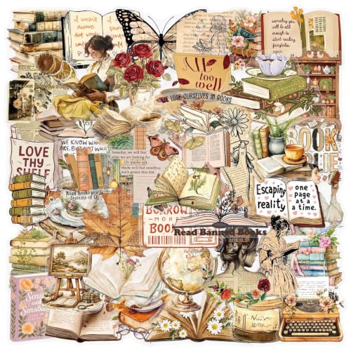 Image of 50 Pieces Retro Reading Transparent Stickers for Scrapbooking, (Reading) | Vintage Reading Self-Adhesive Scrapbooking Stickers Supplies Journal Stuffers for Adult Card Making Letters DIY