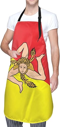 Miniatura 9 de Delantales de bandera de Sicilia para hombres y mujeres con bolsillos, delantal ajustable resistente al agua y al aceite para cocinar, cocina,
