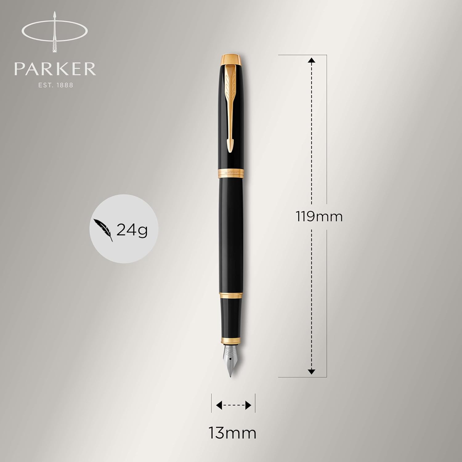 Parker IM Fountain Pen, Black Lacquer with Gold Trim, Fine Nib, Blue Ink Refill, Elegant Gift Box - Image 3