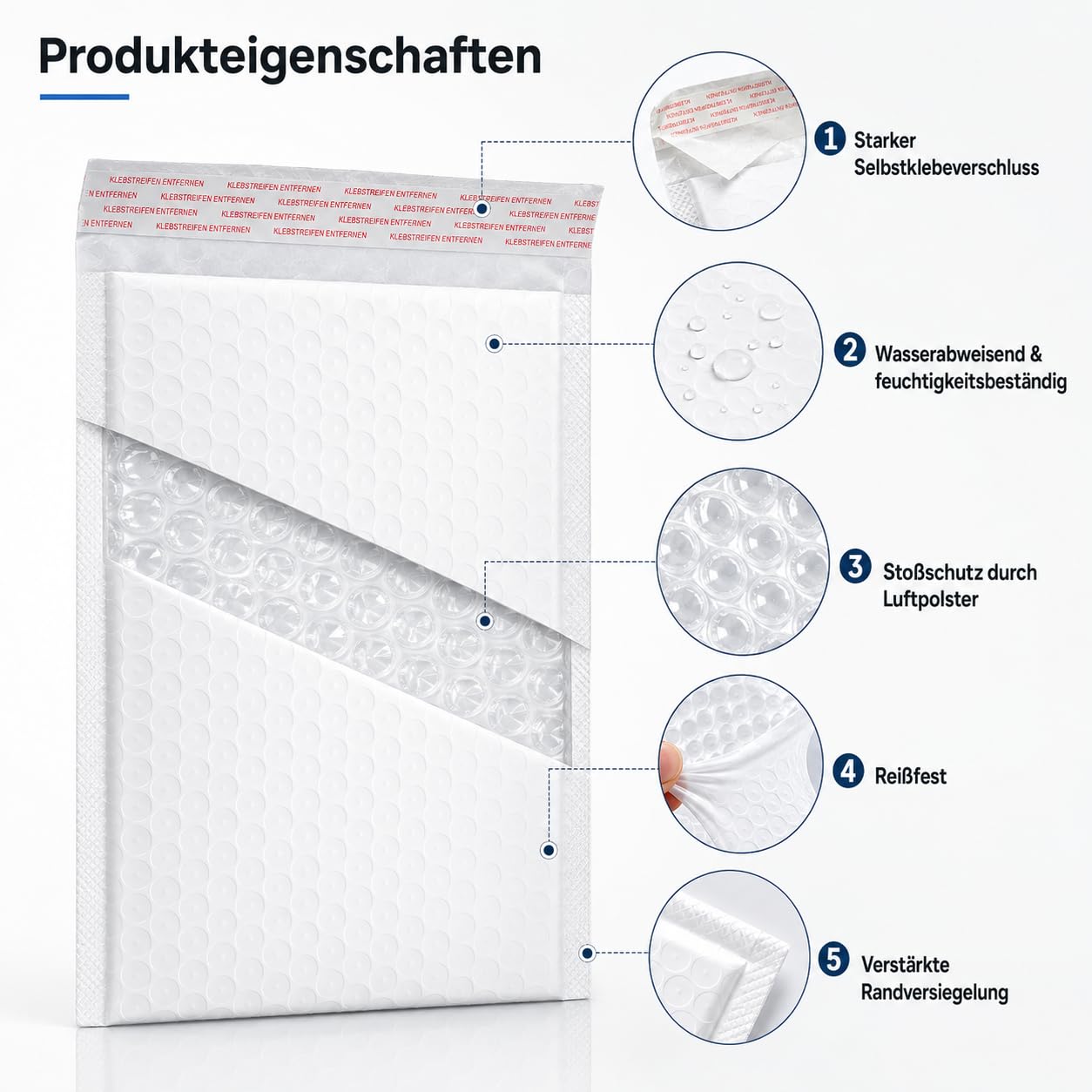 Luftpolstertaschen 23 x 32 cm, 110 Stück Perlglanz Versandtaschen Weiß, Selbstklebende Polsterumschläge, Gepolsterte Briefumschläge für Bücher, Kleidung, Dokumente und Versandverpackung