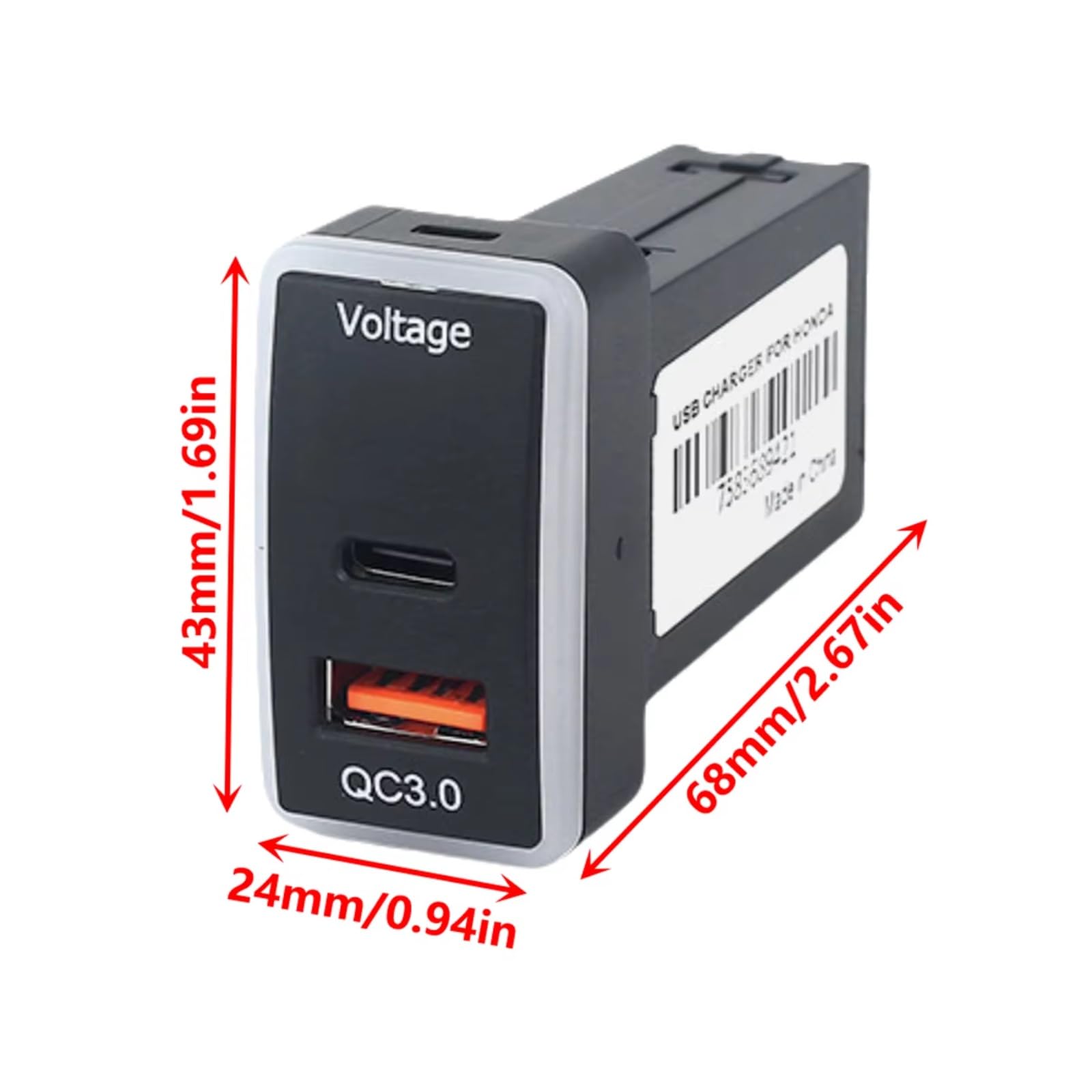 Consola Central con Puerto USB Compatible con Accord para Civic PD QC3.0 Accesorio Adaptador Corriente Carga Rápida para Cargador De Coche Puerto USB AUX Repuesto