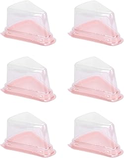 Natudeco 100Pcs Cake Slice Box Dessert Packaging Containers Plastic Dessert Storage Boxes Triangular Cake Box with Lid for Dessert Pastry Cookie Flan Pie(Pink)