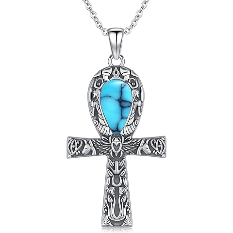 Ankh Necklace Men 925 Sterling Silver Ankh Cross Pendant Necklace Ankh Amulet Egypt...