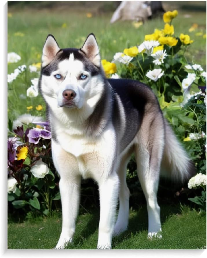 Paint by Numbers for Adults Siberian Husky dogDIY Acrylic Watercolor Oil Painting by Number On Canvas Paint for Home Wall Decor 20x24inch(50x60cm) Frameless
