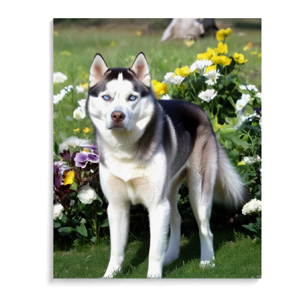 Paint by Numbers for Adults Siberian Husky dogDIY Acrylic Watercolor Oil Painting by Number On Canvas Paint for Home Wall Decor 16x20inch(40x50cm) Frameless