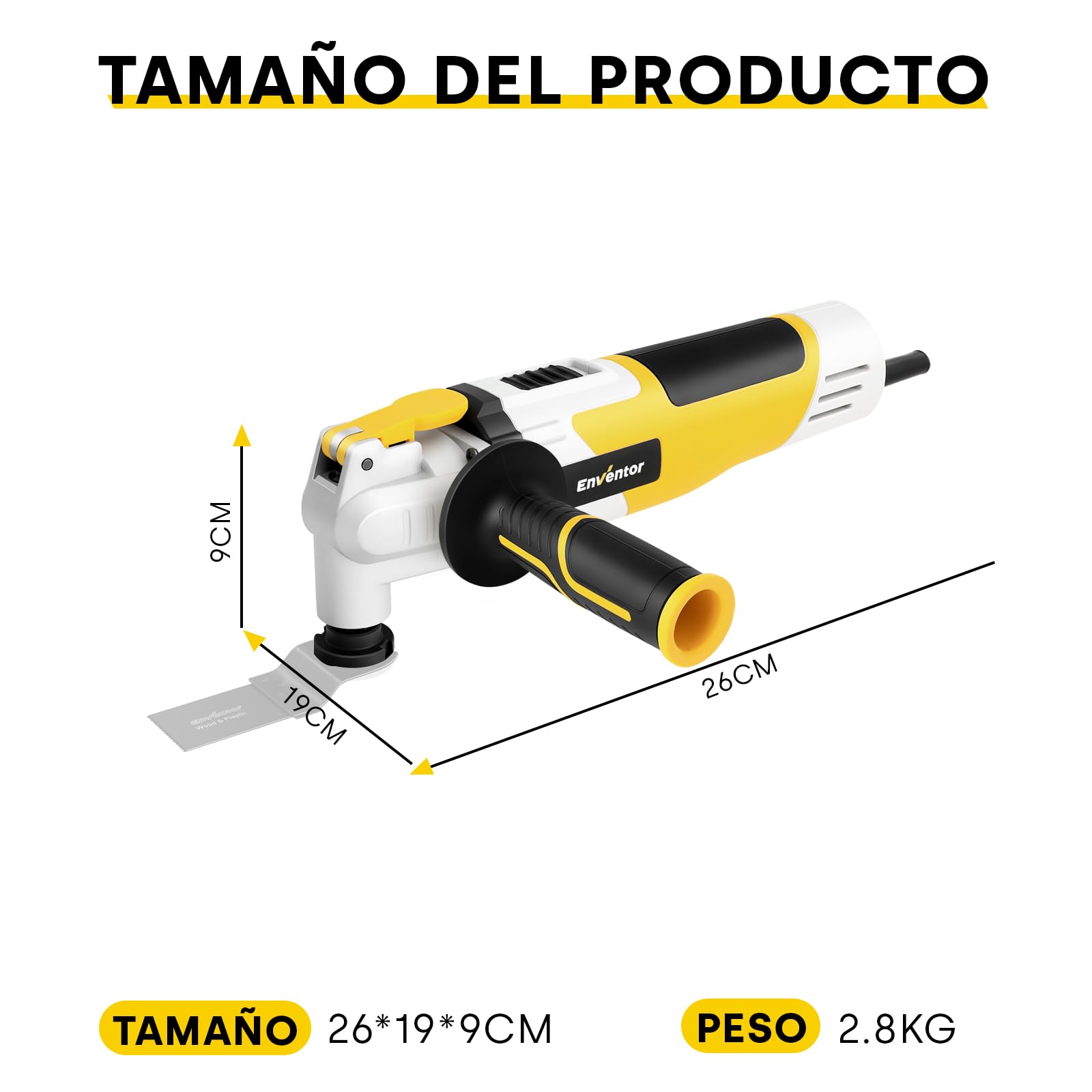 Enventor Multiherramienta Oscilante, 280W, Mango Auxiliar, 42 Accesorios | Herramientas Oscilantes 15000-22000OPM, 6 Velocidades Variables, Ángulo de Oscilación 3°, para Cortar, Lijar, Raspar